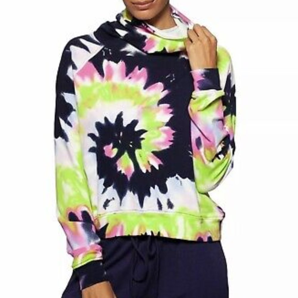 BAM by Betsy & Adam women's soft cropped tie dye hoodie with attached face mask